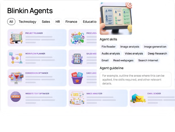Blinkin agent marketplace with configurable skills